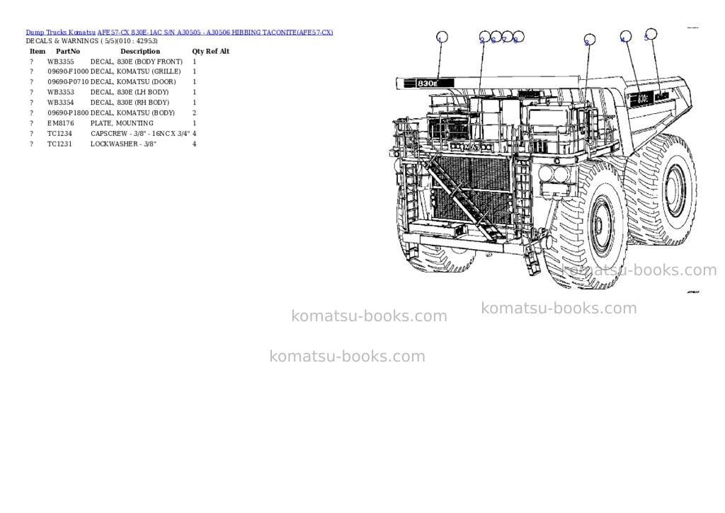 Komatsu afe57-cx 830e-1ac s/n a30505 - a30506 hibbing taconite Parts catalog cover Page 5 Komatsu afe57-cx 830e-1ac s/n a30505 - a30506 hibbing taconite Parts catalog cover Page 5
