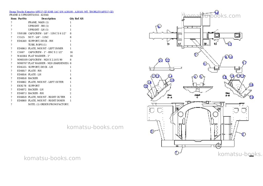 Komatsu afe57-cz 830e-1ac s/n a30500 - a30501 mt. thorley Parts catalog cover Page 7