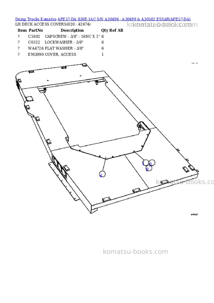Komatsu afe57-da 830e-1ac s/n a30496 - a30499 & a30502 essar Parts catalog cover Page 10