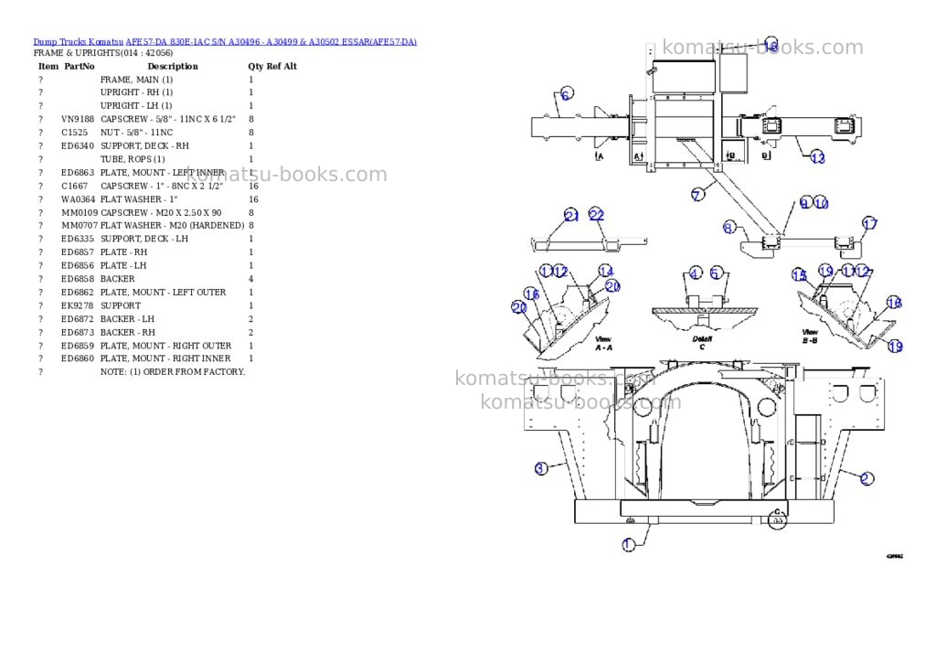Komatsu afe57-da 830e-1ac s/n a30496 - a30499 & a30502 essar Parts catalog cover Page 7