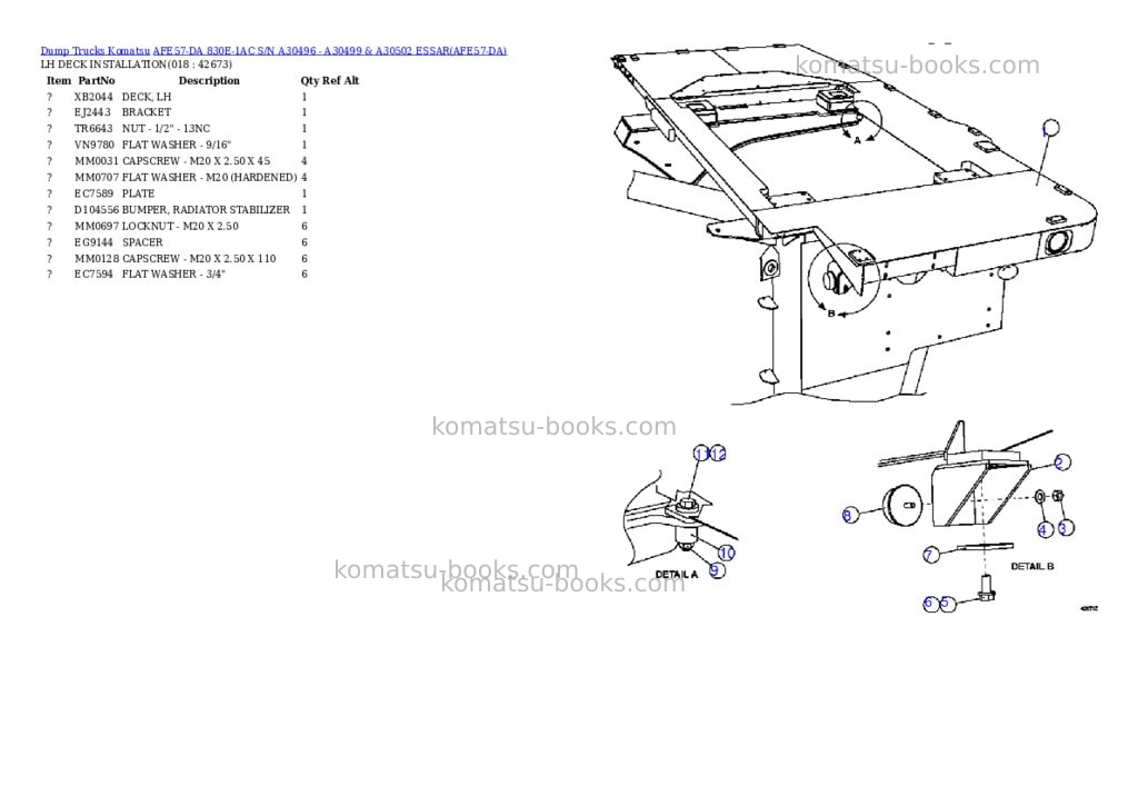 Komatsu afe57-da 830e-1ac s/n a30496 - a30499 & a30502 essar Parts catalog cover Page 9
