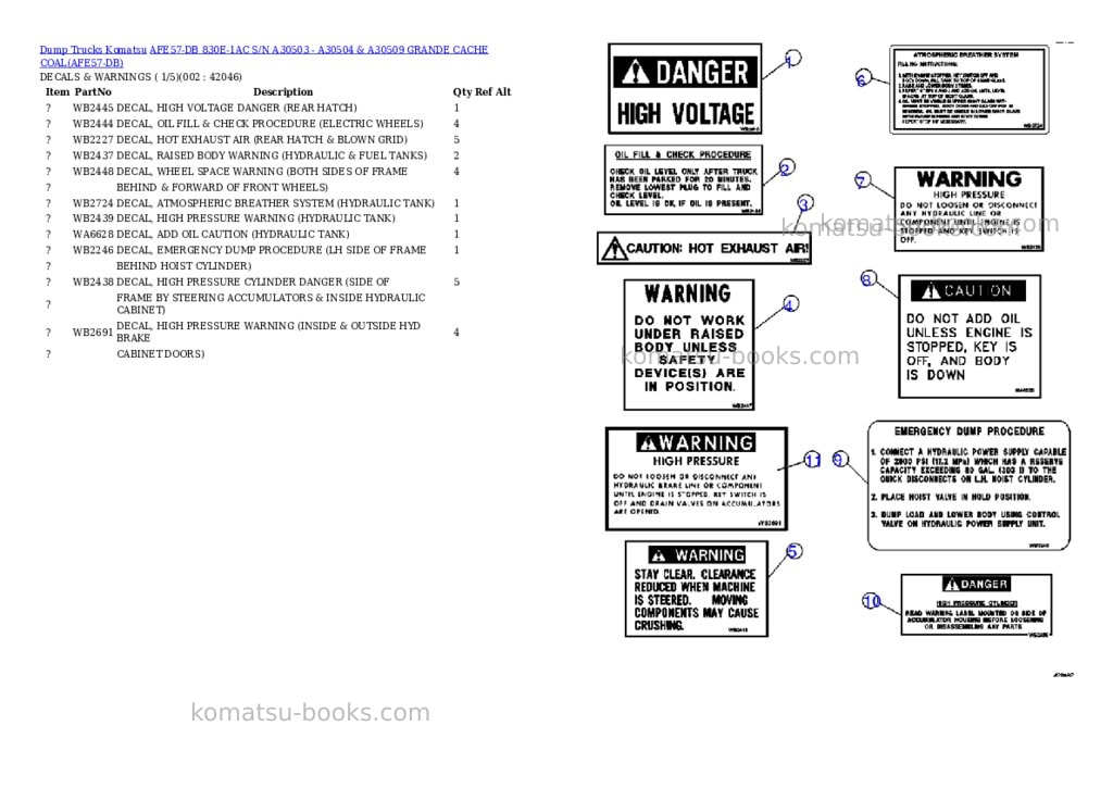 Komatsu afe57-db 830e-1ac s/n a30503 - a30504 & a30509 grande cache coal Parts catalog cover