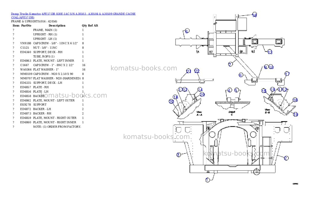 Komatsu afe57-db 830e-1ac s/n a30503 - a30504 & a30509 grande cache coal Parts catalog cover Page 7