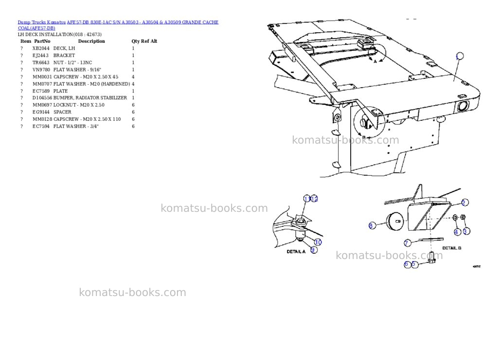 Komatsu afe57-db 830e-1ac s/n a30503 - a30504 & a30509 grande cache coal Parts catalog cover Page 9