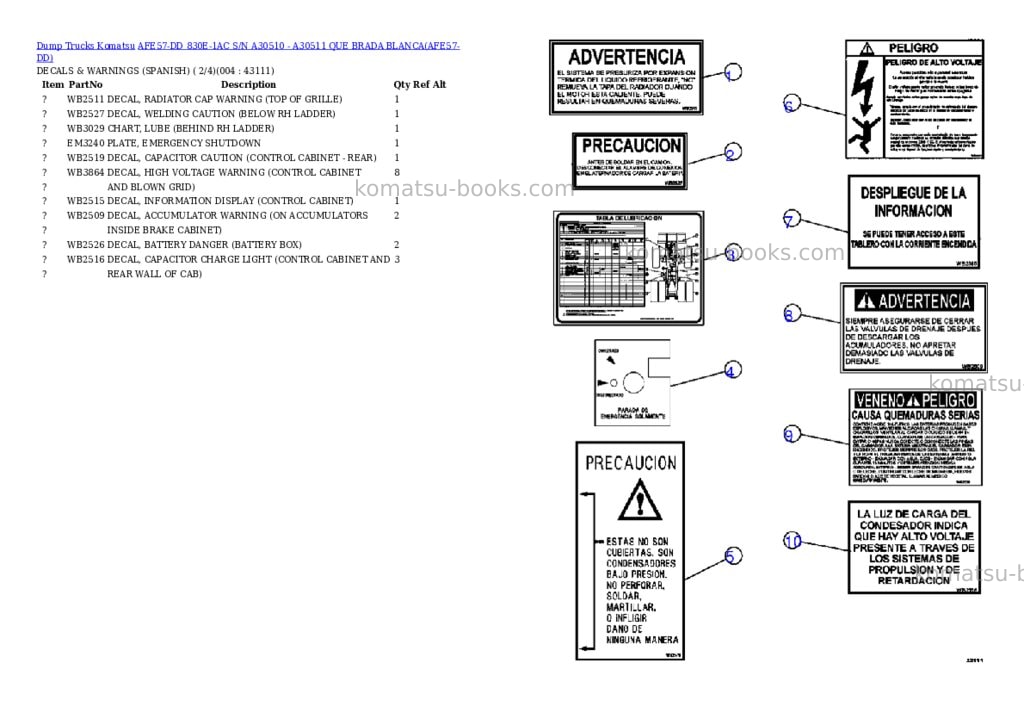Komatsu afe57-dd 830e-1ac s/n a30510 - a30511 que brada blanca Parts catalog cover Page 2