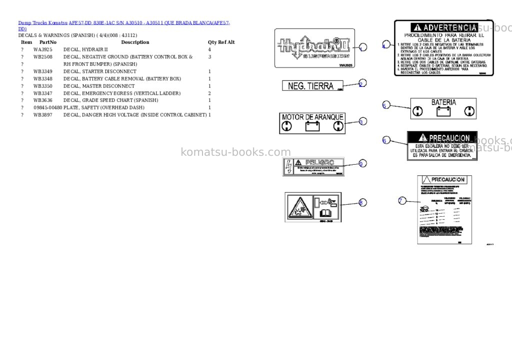 Komatsu afe57-dd 830e-1ac s/n a30510 - a30511 que brada blanca Parts catalog cover Page 4