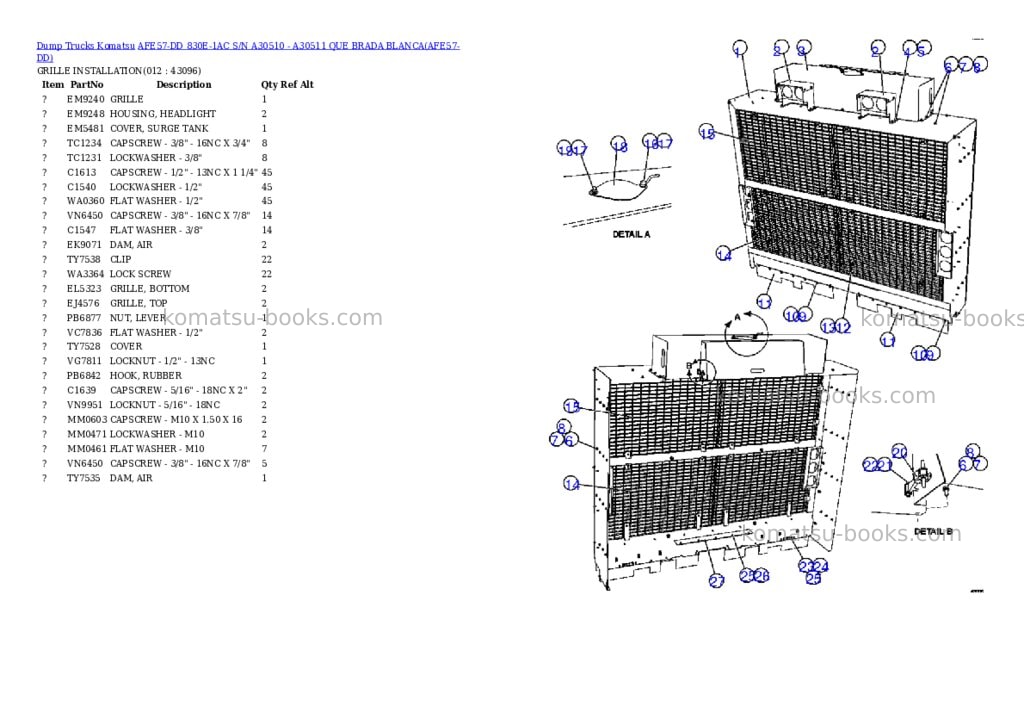 Komatsu afe57-dd 830e-1ac s/n a30510 - a30511 que brada blanca Parts catalog cover Page 6