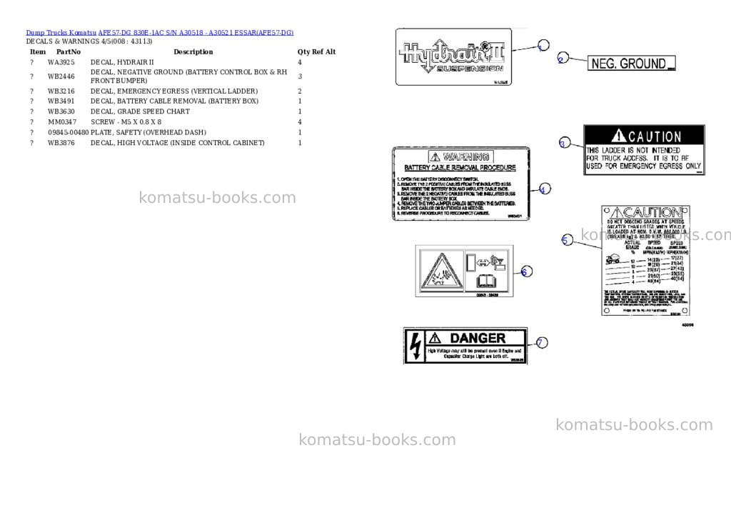 Komatsu afe57-dg 830e-1ac s/n a30518 - a30521 essar Parts catalog cover Page 4