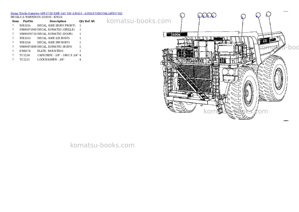 Komatsu afe57-dj 830e-1ac s/n a30523 - a30524 yancoal Parts catalog cover Page 5