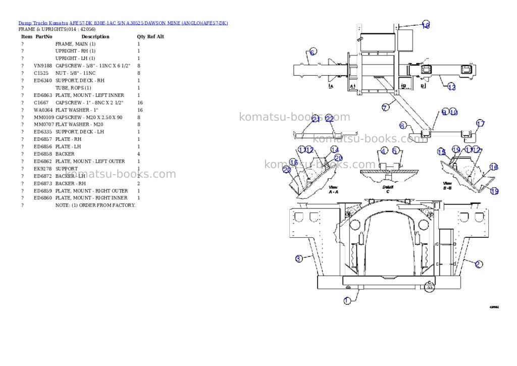 Komatsu afe57-dk 830e-1ac s/n a30525 dawson mine anglo Parts catalog cover Page 7