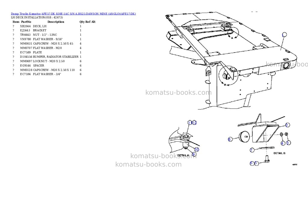 Komatsu afe57-dk 830e-1ac s/n a30525 dawson mine anglo Parts catalog cover Page 9