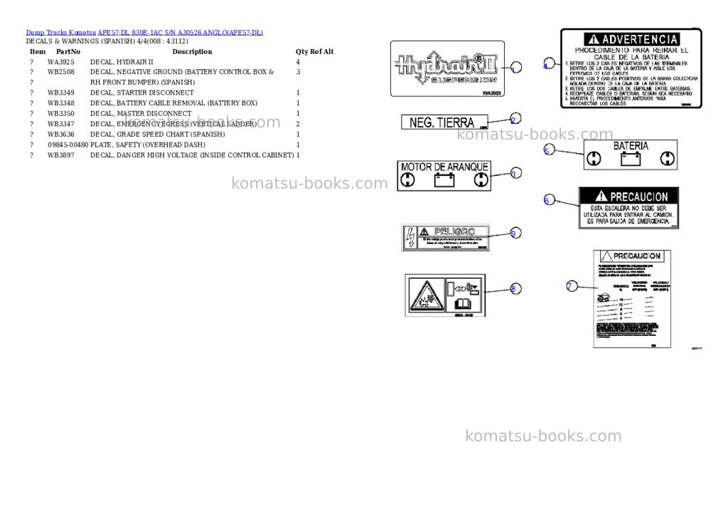 Komatsu afe57-dl 830e-1ac s/n a30526 anglo Parts catalog cover Page 4