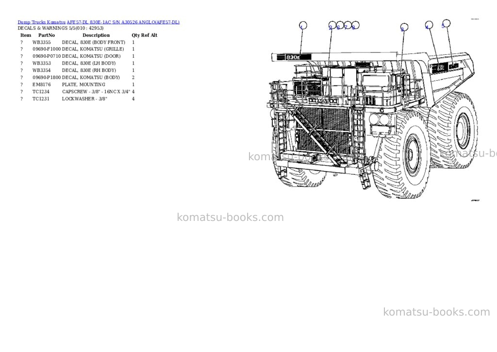 Komatsu afe57-dl 830e-1ac s/n a30526 anglo Parts catalog cover Page 5