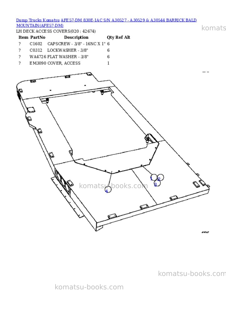 Komatsu afe57-dm 830e-1ac s/n a30527 - a30529 & a30544 barrick bald mountain Parts catalog cover Page 10 Komatsu afe57-dm 830e-1ac s/n a30527 - a30529 & a30544 barrick bald mountain Parts catalog cover Page 10