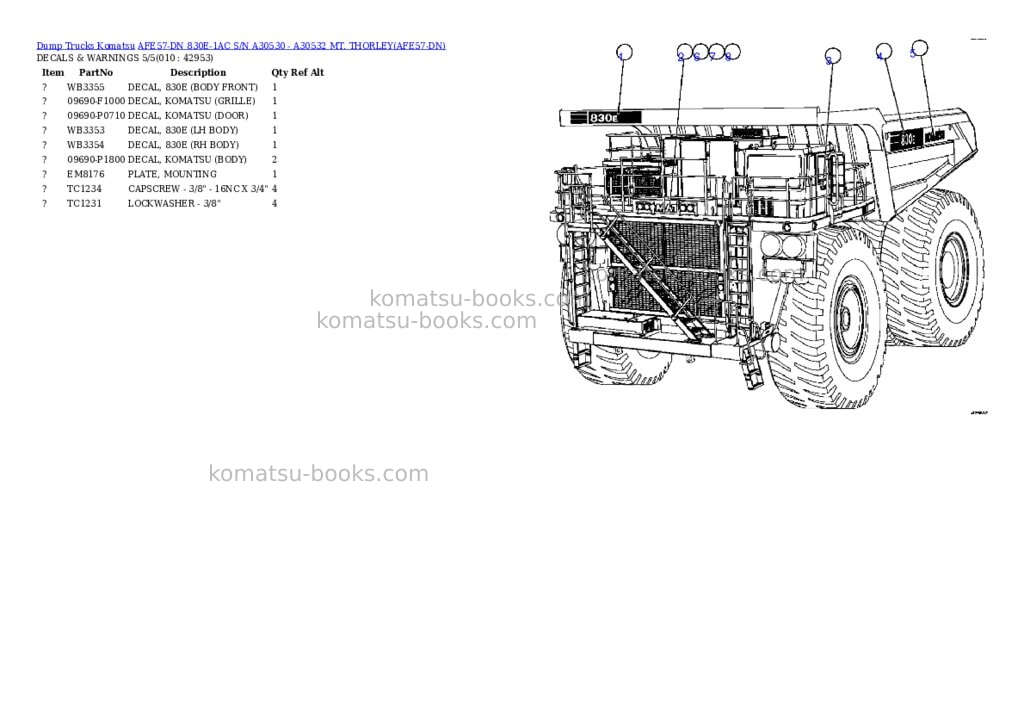 Komatsu afe57-dn 830e-1ac s/n a30530 - a30532 mt. thorley Parts catalog cover Page 5