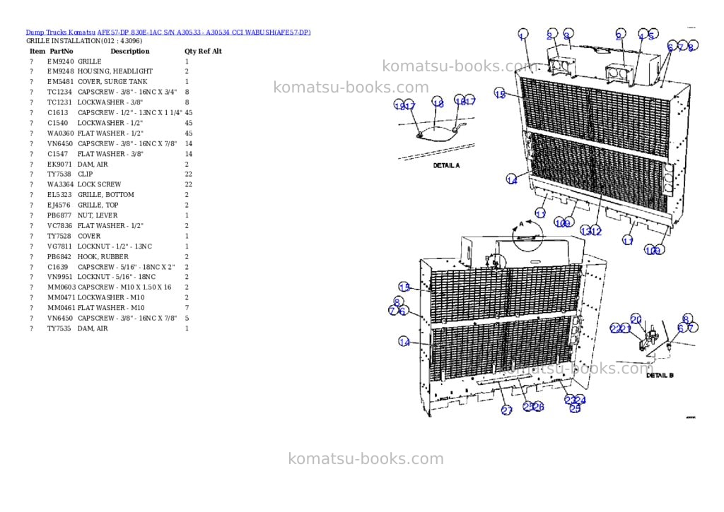 Komatsu afe57-dp 830e-1ac s/n a30533 - a30534 cci wabush Parts catalog cover Page 6