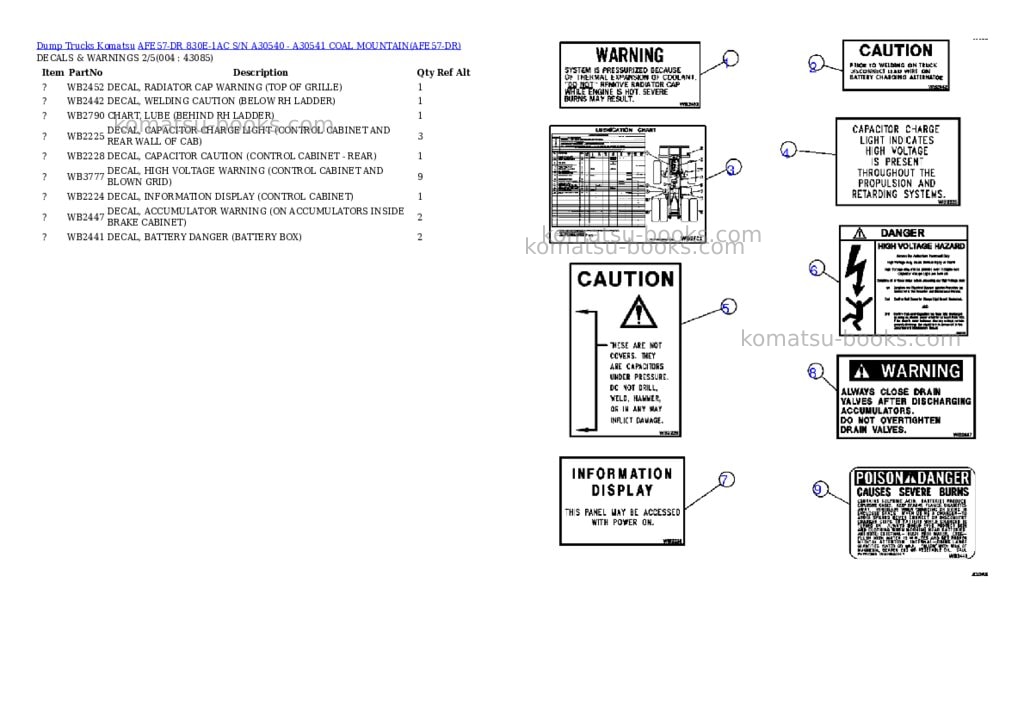 Komatsu afe57-dr 830e-1ac s/n a30540 - a30541 coal mountain Parts catalog cover Page 2