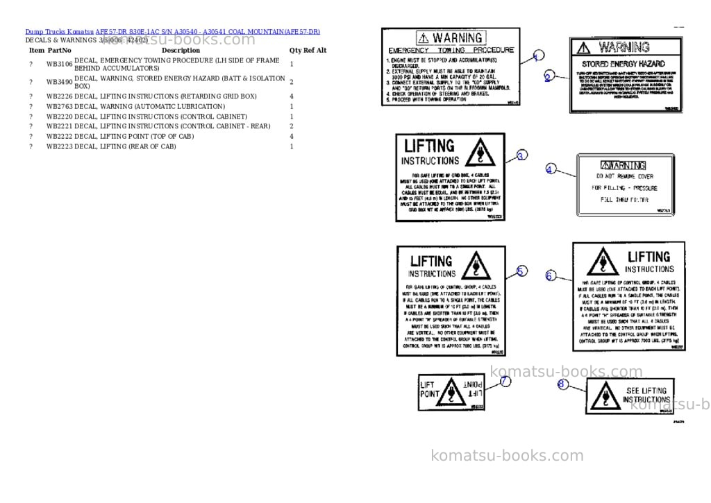 Komatsu afe57-dr 830e-1ac s/n a30540 - a30541 coal mountain Parts catalog cover Page 3