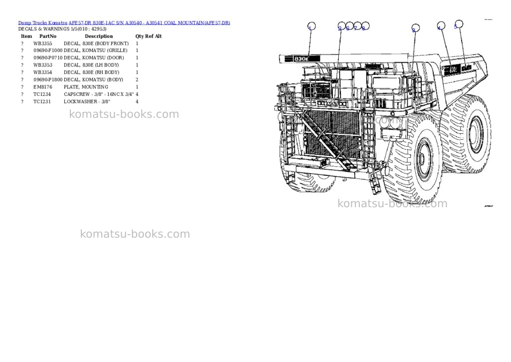 Komatsu afe57-dr 830e-1ac s/n a30540 - a30541 coal mountain Parts catalog cover Page 5