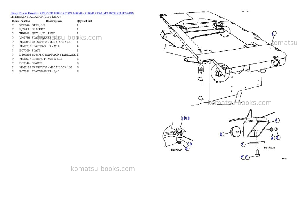 Komatsu afe57-dr 830e-1ac s/n a30540 - a30541 coal mountain Parts catalog cover Page 9