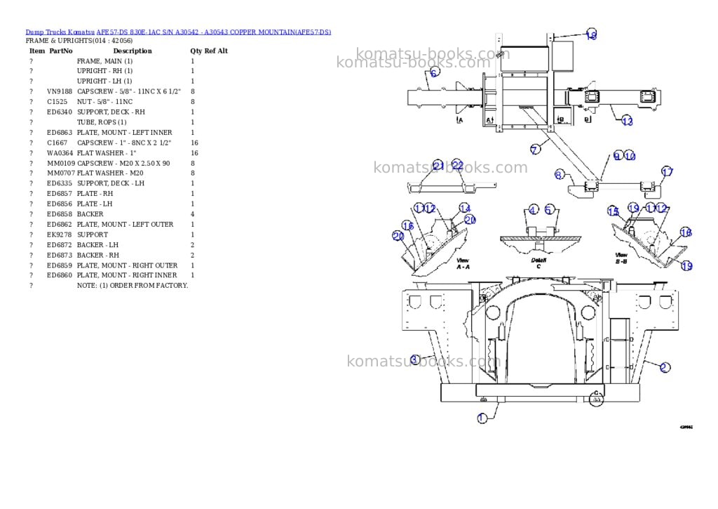 Komatsu afe57-ds 830e-1ac s/n a30542 - a30543 copper mountain Parts catalog cover Page 7