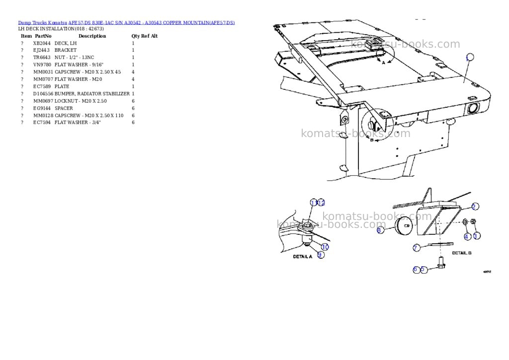 Komatsu afe57-ds 830e-1ac s/n a30542 - a30543 copper mountain Parts catalog cover Page 9