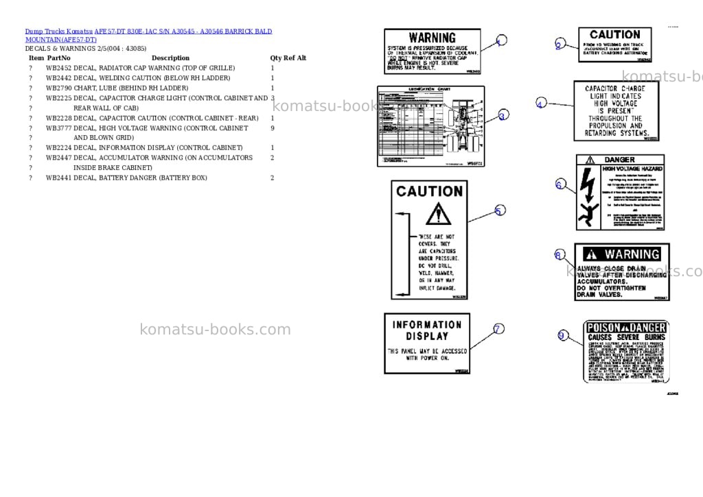 Komatsu afe57-dt 830e-1ac s/n a30545 - a30546 barrick bald mountain Parts catalog cover Page 2