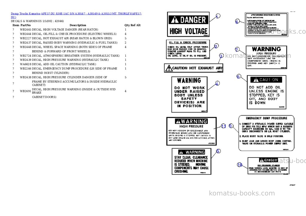 Komatsu afe57-du 830e-1ac s/n a30547 - a30549 & a30553 mt. thorley Parts catalog cover Komatsu afe57-du 830e-1ac s/n a30547 - a30549 & a30553 mt. thorley Parts catalog cover