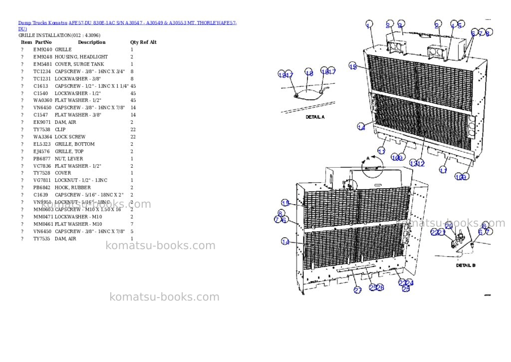 Komatsu afe57-du 830e-1ac s/n a30547 - a30549 & a30553 mt. thorley Parts catalog cover Page 6 Komatsu afe57-du 830e-1ac s/n a30547 - a30549 & a30553 mt. thorley Parts catalog cover Page 6