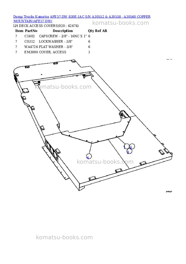 Komatsu afe57-dw 830e-1ac s/n a30552 & a30558 - a30560 copper mountain Parts catalog cover Page 10