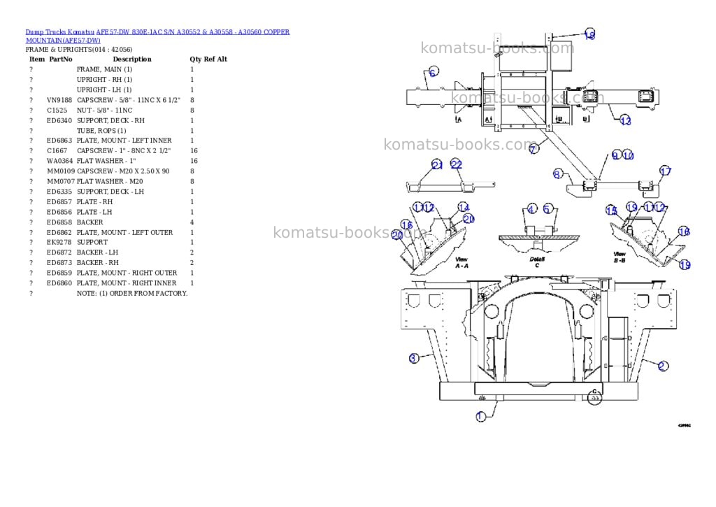Komatsu afe57-dw 830e-1ac s/n a30552 & a30558 - a30560 copper mountain Parts catalog cover Page 7