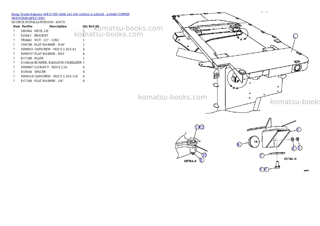 Komatsu afe57-dw 830e-1ac s/n a30552 & a30558 - a30560 copper mountain Parts catalog cover Page 9