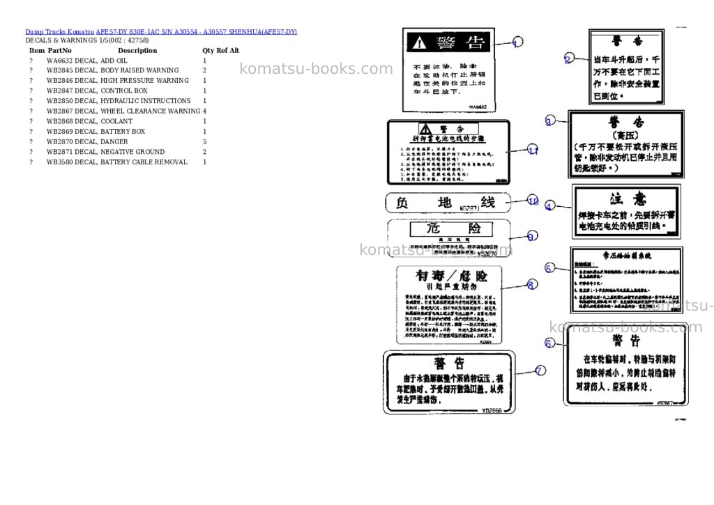Komatsu afe57-dy 830e-1ac s/n a30554 - a30557 shenhua Parts catalog cover Komatsu afe57-dy 830e-1ac s/n a30554 - a30557 shenhua Parts catalog cover