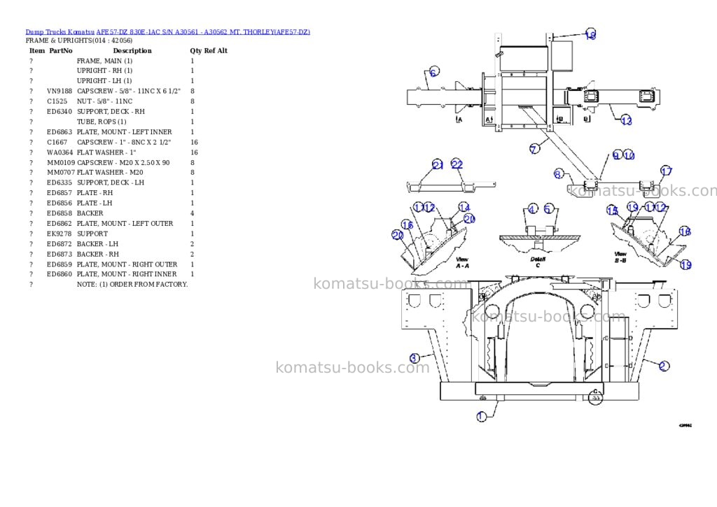 Komatsu afe57-dz 830e-1ac s/n a30561 - a30562 mt. thorley Parts catalog cover Page 7