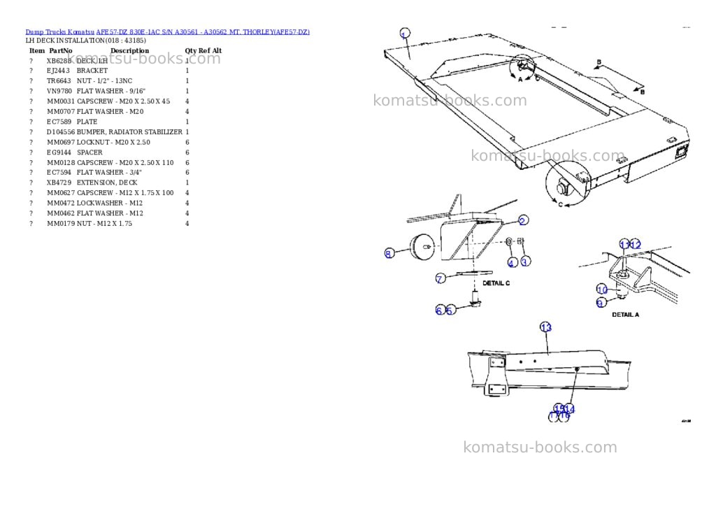 Komatsu afe57-dz 830e-1ac s/n a30561 - a30562 mt. thorley Parts catalog cover Page 9