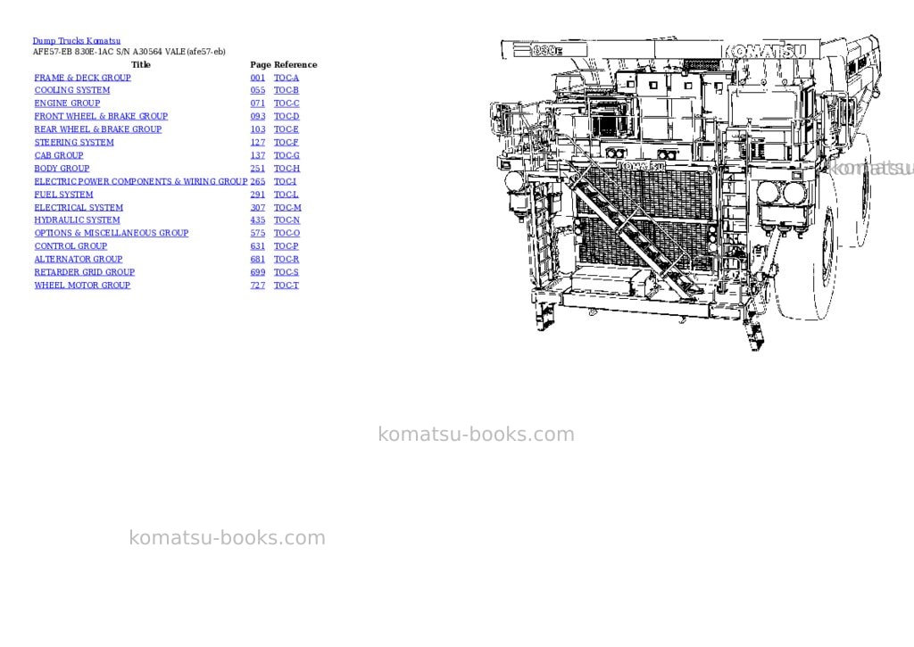 Komatsu AFE57-EB 830E-1AC S/N A30564 VALE Parts catalog cover