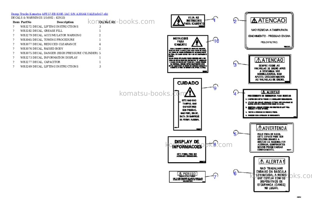 Komatsu AFE57-EB 830E-1AC S/N A30564 VALE Parts catalog cover Page 2