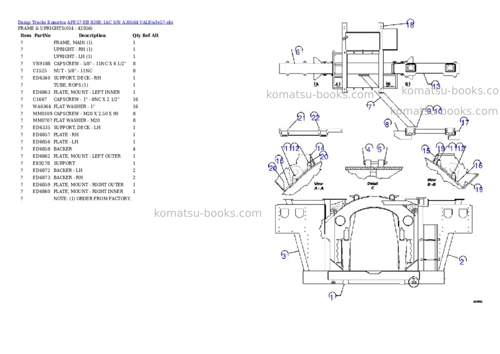 Komatsu AFE57-EB 830E-1AC S/N A30564 VALE Parts catalog cover Page 8