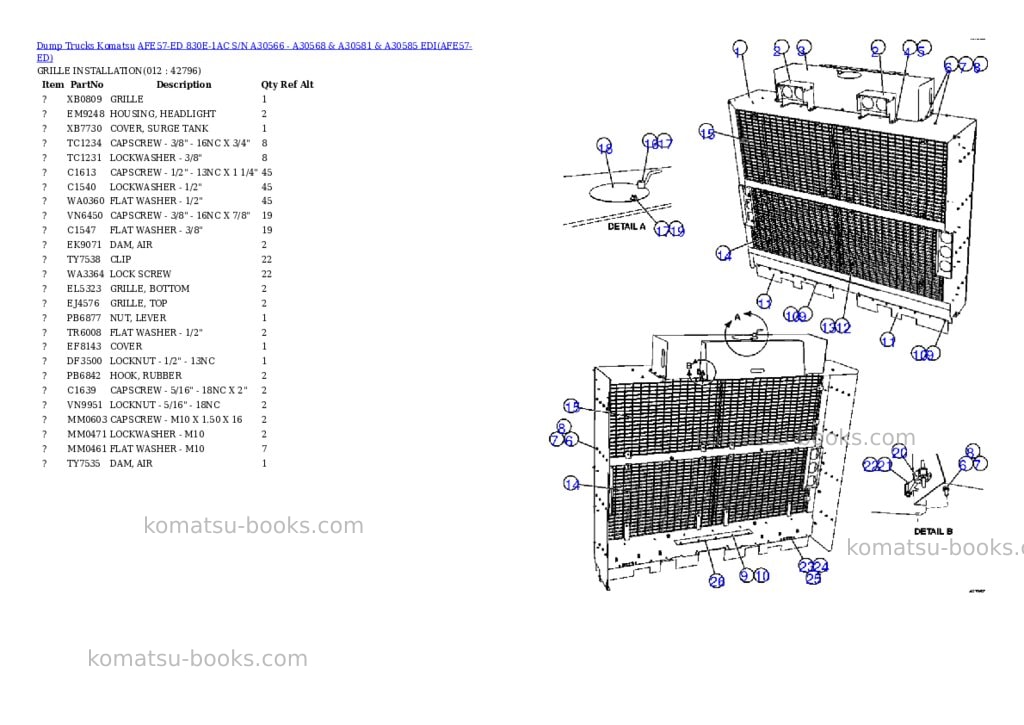 Komatsu afe57-ed 830e-1ac s/n a30566 - a30568 & a30581 & a30585 edi Parts catalog cover Page 6