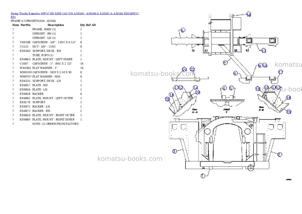 Komatsu afe57-ed 830e-1ac s/n a30566 - a30568 & a30581 & a30585 edi Parts catalog cover Page 7