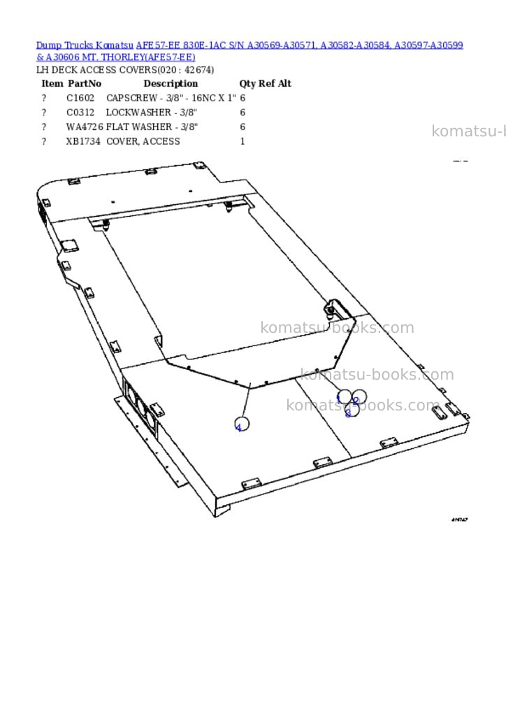 Komatsu afe57-ee 830e-1ac s/n a30569-a30571, a30582-a30584, a30597-a30599 & a30606 mt. thorley Parts catalog cover Page 10