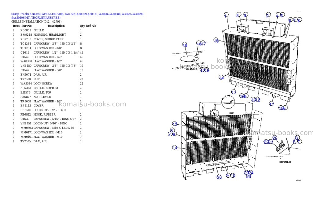 Komatsu afe57-ee 830e-1ac s/n a30569-a30571, a30582-a30584, a30597-a30599 & a30606 mt. thorley Parts catalog cover Page 6