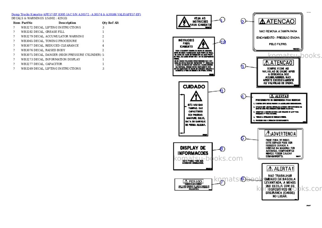 Komatsu afe57-ef 830e-1ac s/n a30572 - a30574 & a30586 vale Parts catalog cover