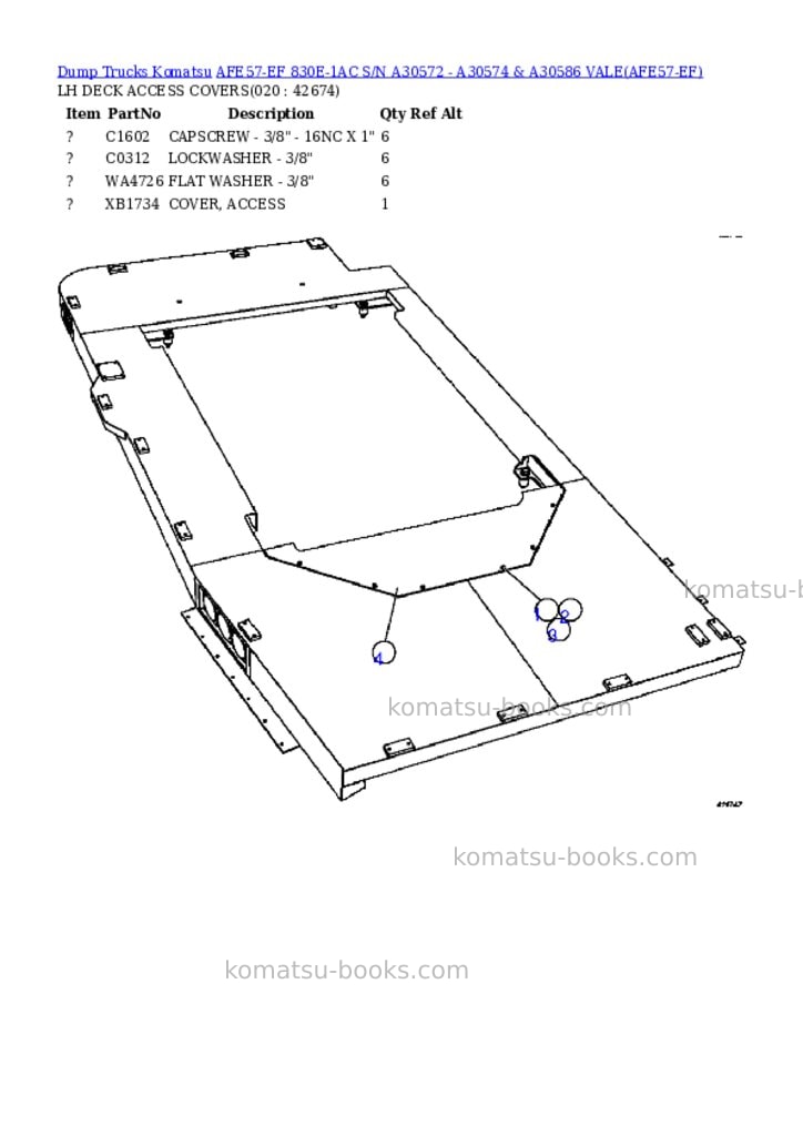 Komatsu afe57-ef 830e-1ac s/n a30572 - a30574 & a30586 vale Parts catalog cover Page 10