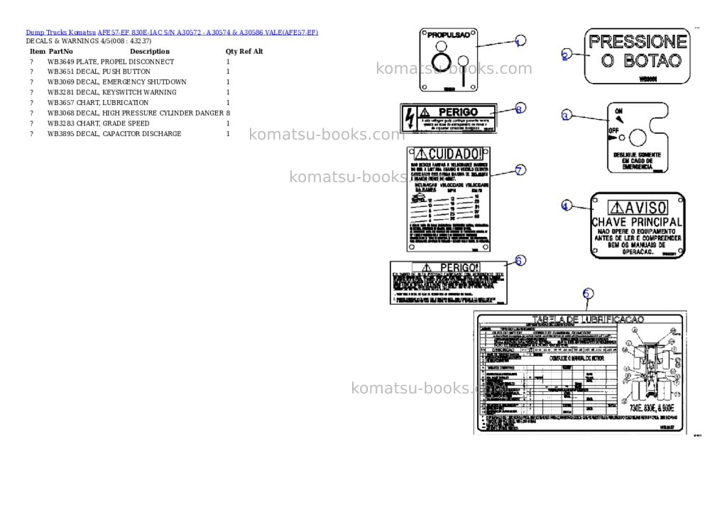 Komatsu afe57-ef 830e-1ac s/n a30572 - a30574 & a30586 vale Parts catalog cover Page 4