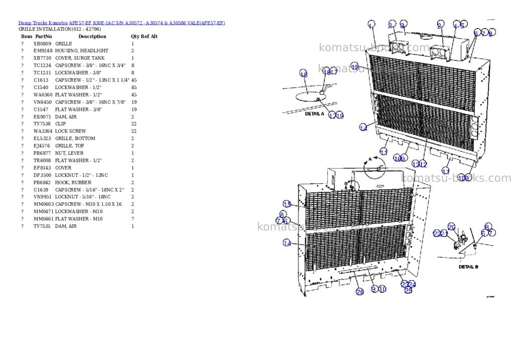 Komatsu afe57-ef 830e-1ac s/n a30572 - a30574 & a30586 vale Parts catalog cover Page 6