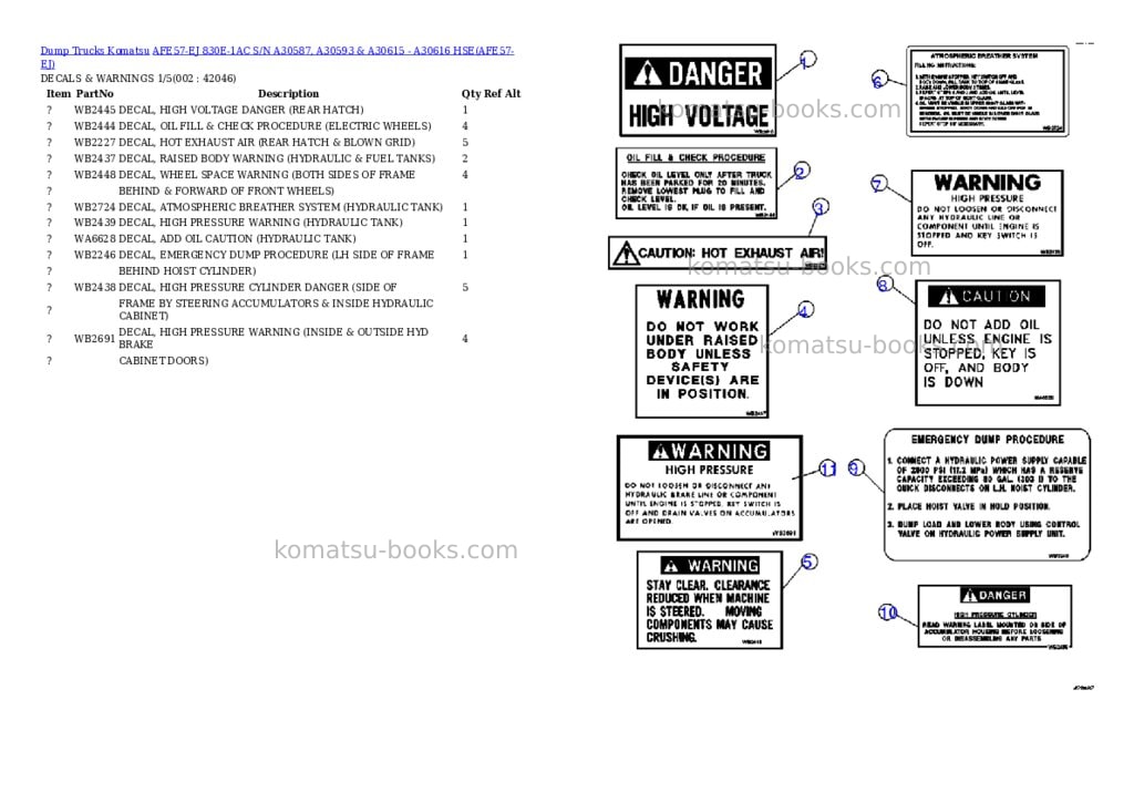 Komatsu afe57-ej 830e-1ac s/n a30587, a30593 & a30615 - a30616 hse Parts catalog cover