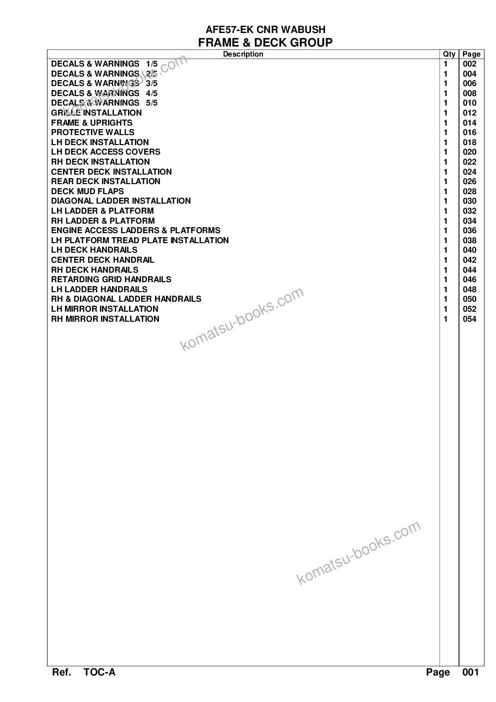 Komatsu afe57-ek 830e-1ac s/n a30589 cnr wabush Parts catalog cover Page 3