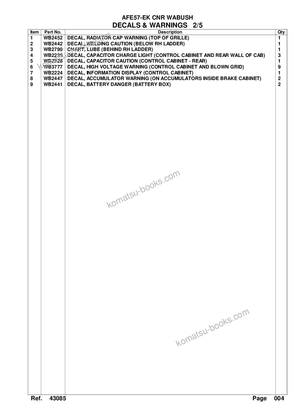Komatsu afe57-ek 830e-1ac s/n a30589 cnr wabush Parts catalog cover Page 7