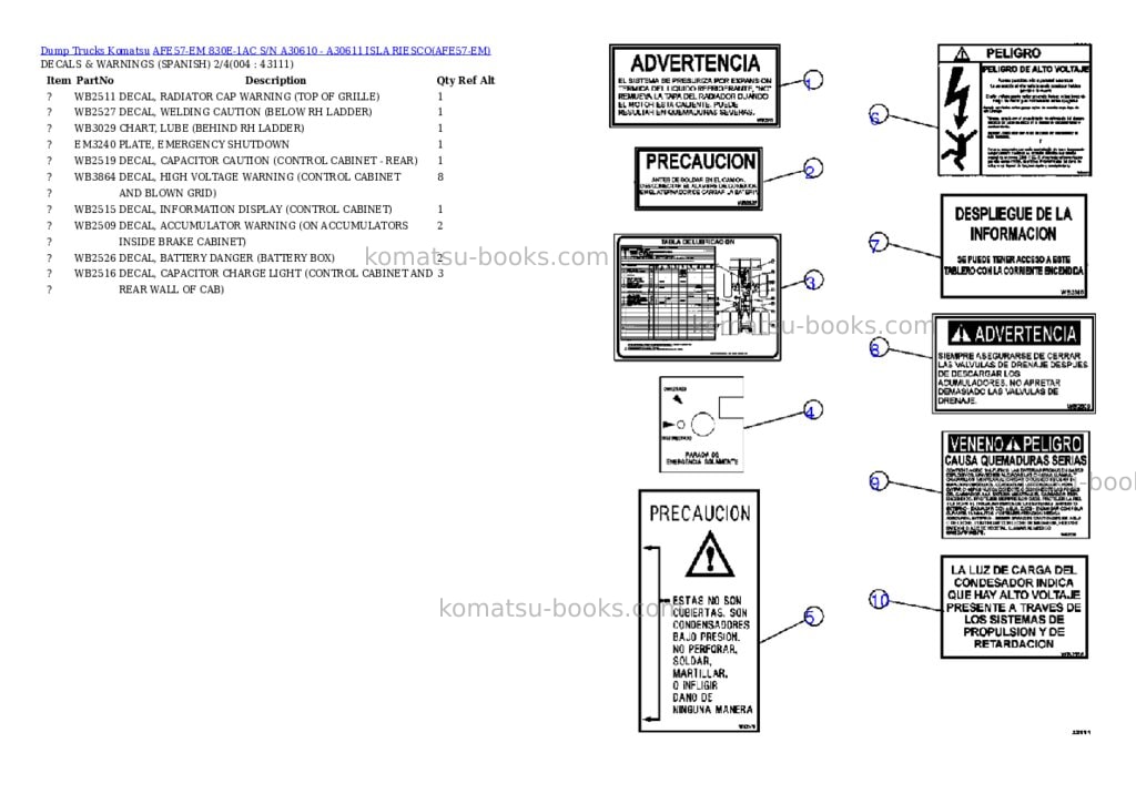 Komatsu afe57-em 830e-1ac s/n a30610 - a30611 isla riesco Parts catalog cover Page 2